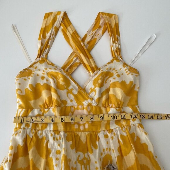 J. Crew Collection Triangle Maxi Dress Sundress Yellow Batik Silk Cotton Size 0 - Picture 5 of 11